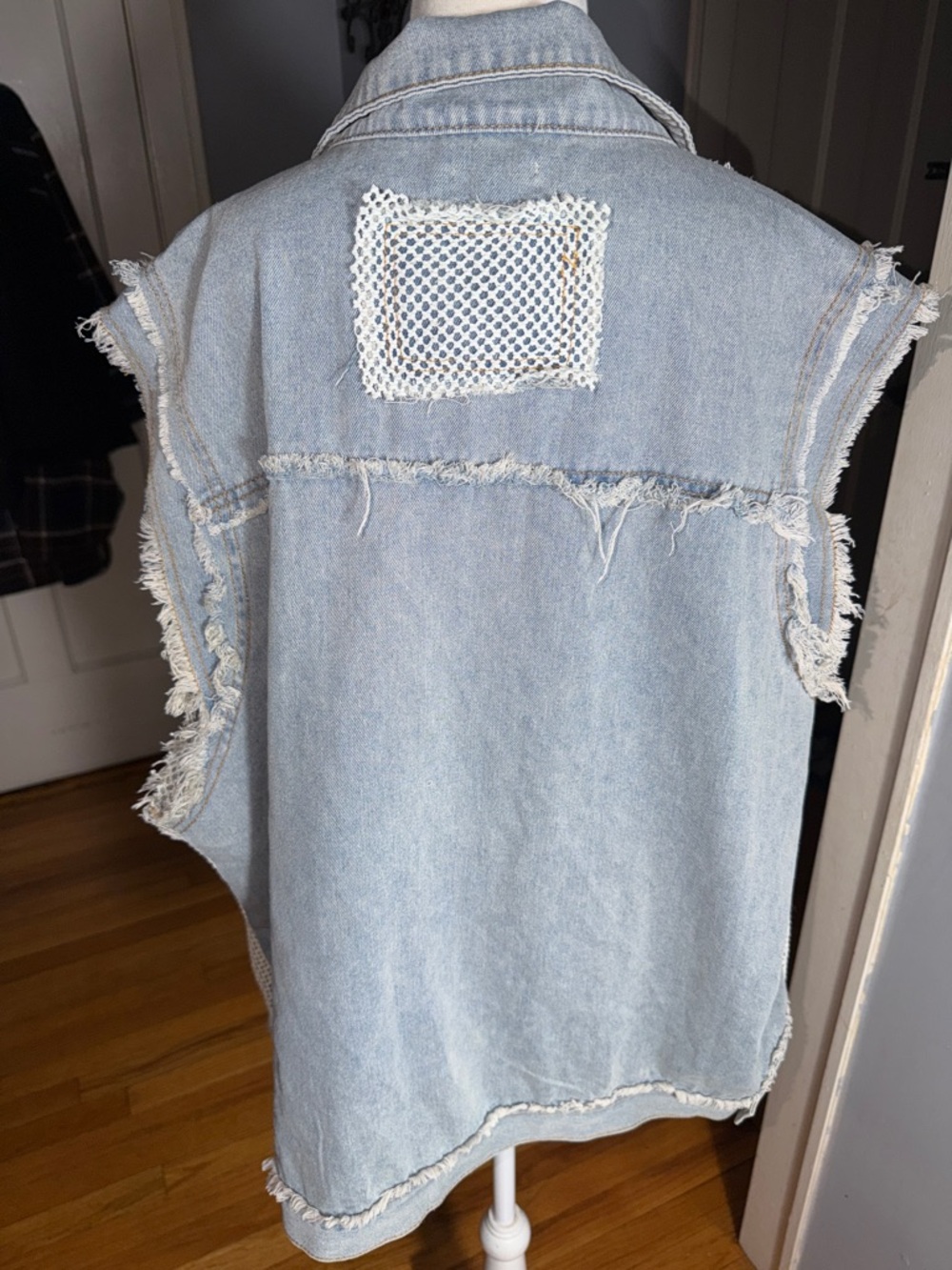 POL Light Blue Denim Vest with White Lace Inset - Picture 7 of 11